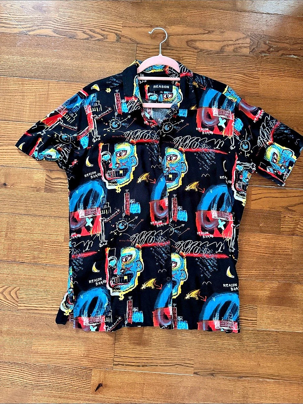 Reason Abstract Graphic Button Down in Black & Red Size XL
